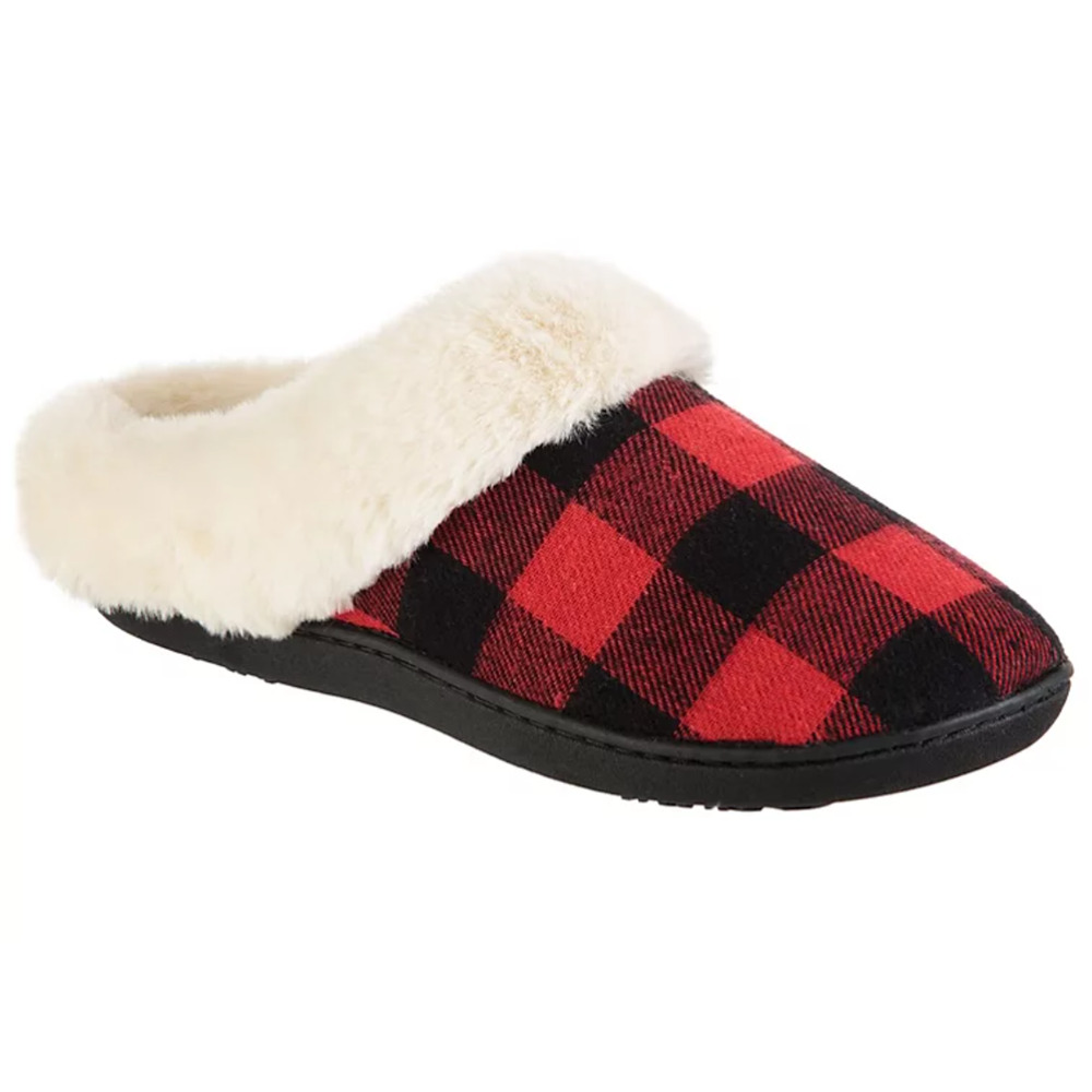 Isotoner Memory Foam Hoodback Comfort Slippers Buffalo Plaid Size SM (6.5-7)